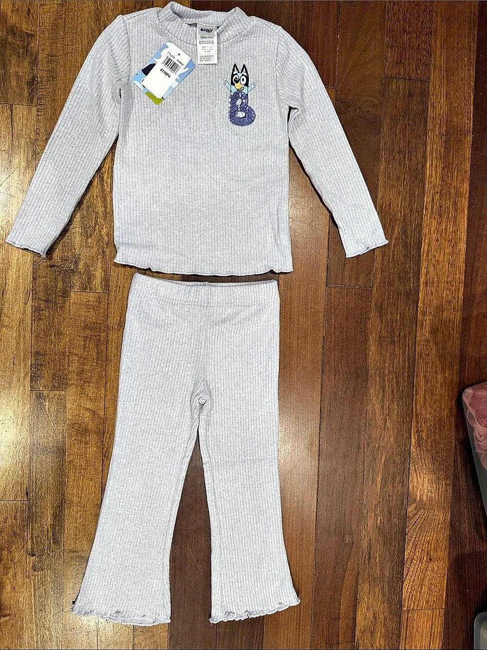 Bluey Ribbed Pajama Set Gray Girls 4T NWT